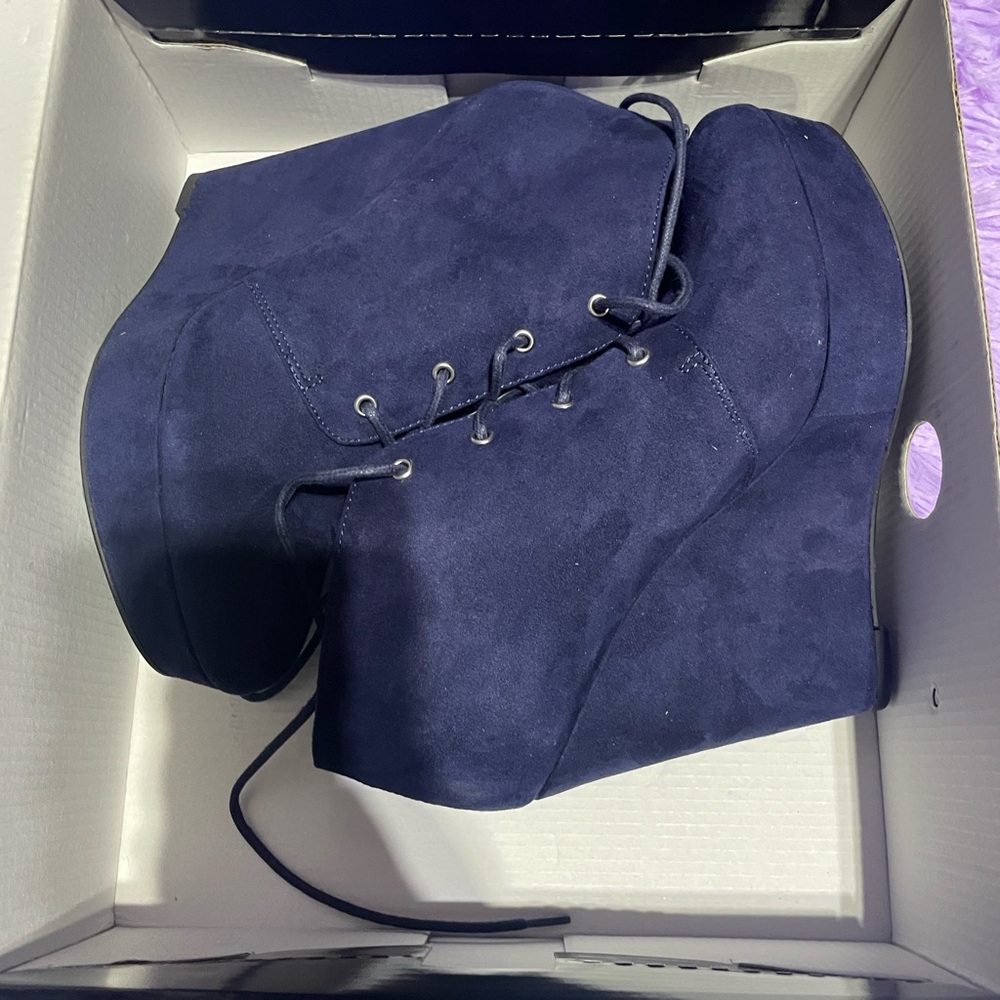 Women's Navy Wedge Ankle Boots